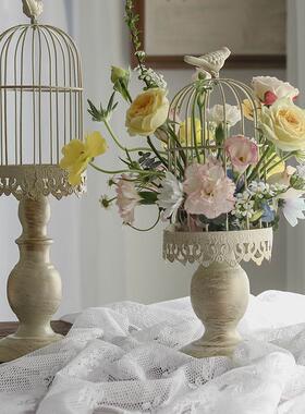 枝悟复古做旧鸟笼桌面摆件小布置婚庆家居装饰道具众烛台