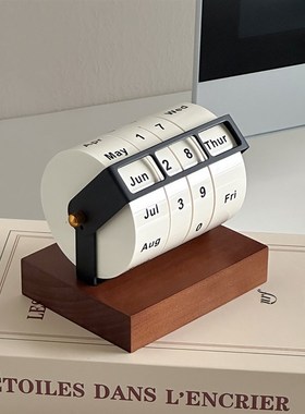 轻奢木质新款日历台历转轮万年历家居饰品客厅玄关办公室桌面摆件