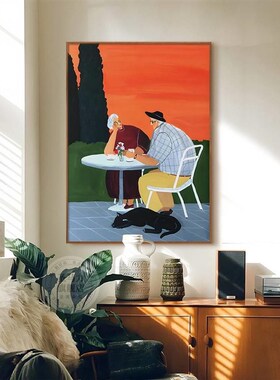 白头到老 客厅装饰画温馨情侣老人壁画玄关卧室治愈小众艺术挂画