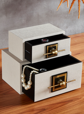 新中式样板房卧室装饰品梳妆台摆件创意实木漆器首饰盒珠宝收纳盒