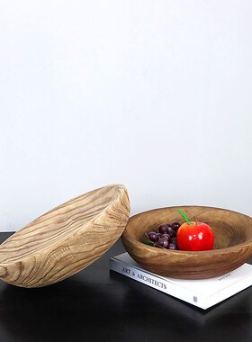 新中式样板间餐厅茶几实木水果盘装饰品侘寂风民宿收纳盘托盘摆件