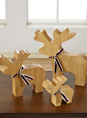 实木梅花鹿摆件家居装饰品动物客厅玄关酒柜电视柜儿童房桌面摆放