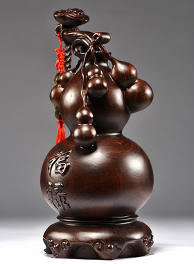 黑檀木雕葫芦福禄摆件实木质家居客厅电视柜送礼装饰品雕刻工艺品