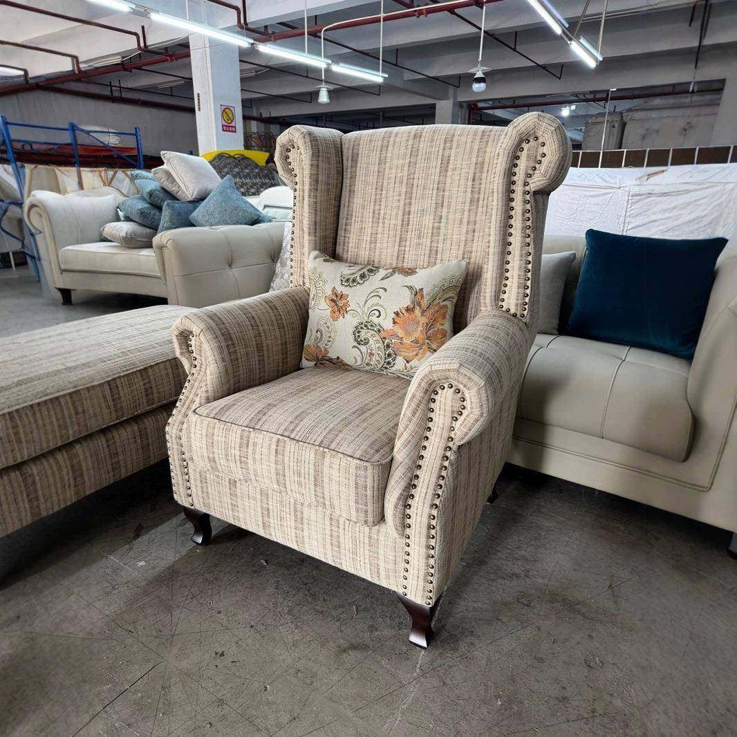 美式单布艺老虎椅家用沙懒发欧式人KDM简约复古布艺小户型阳台人,淘宝优惠券,粉丝福利购,淘宝优惠卷