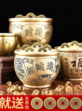 铜缸黄铜百福缸聚财缸米缸聚宝盆客厅公司店铺黄铜米缸摆件存钱罐