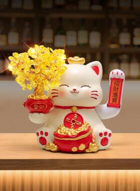 发财树招财猫摆件公司前台装饰品招财进宝自动摇手送朋友开业礼物