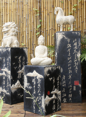 复古落地仿古石柱客厅玄关家居展示柱展厅摆件底座书法柱子装饰品