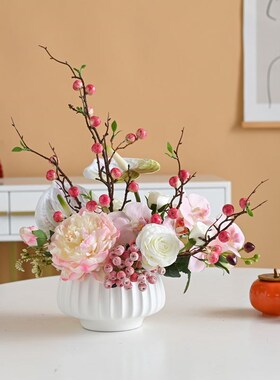 酒店圆桌转盘高端仿真花餐桌花摆花茶室客厅玄关摆件假花摆设餐厅