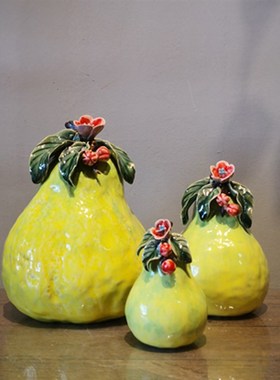 柚子陶瓷摆件客厅家居书房装饰品供奉仿真水果手工艺礼品石湾公仔