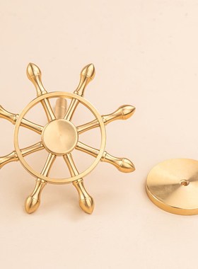 一帆风顺铜摆件桌面解压神器船舵航海方向盘可旋转新中式玄关装饰