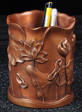 紫铜荷花笔筒摆件铜笔筒送老师同事退休礼品家居书房办公室装饰品