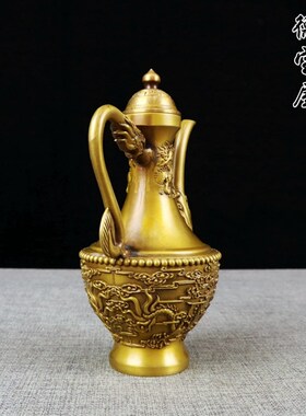 双龙酒壶黄铜纯铜仿古铜壶龙壶水壶古风家用家居摆件送礼新古典
