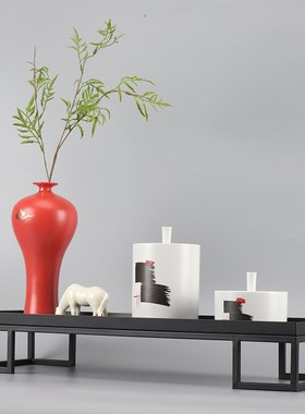 新中式禅意陶瓷小马描金花瓶摆件客厅书房玄关家居插花装饰品摆设