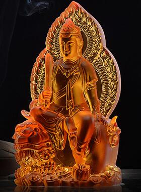 真琉璃骑象普贤菩萨像坐狮文殊菩萨大日如来佛像摆件在家寺院供奉