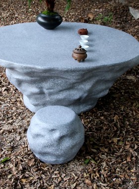 天台彷岩石桌凳花岗岩石桌石凳假石头道具别墅庭院假石桌子棋盘石