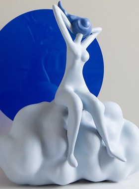 蓝色云朵女孩家居客厅艺术人物雕塑工艺品玄关客厅摆件软装饰品大