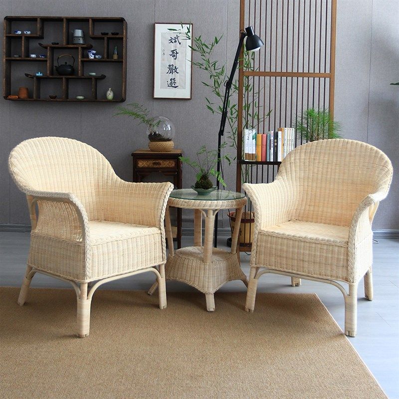 天然藤条编织藤椅三件套阳台客厅户外藤编桌椅单人老人靠背椅子,淘宝优惠券,粉丝福利购,淘宝优惠卷
