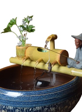 鱼池过滤器净水循环三合一石槽鱼缸造景养鱼流水器竹子摆件装饰品