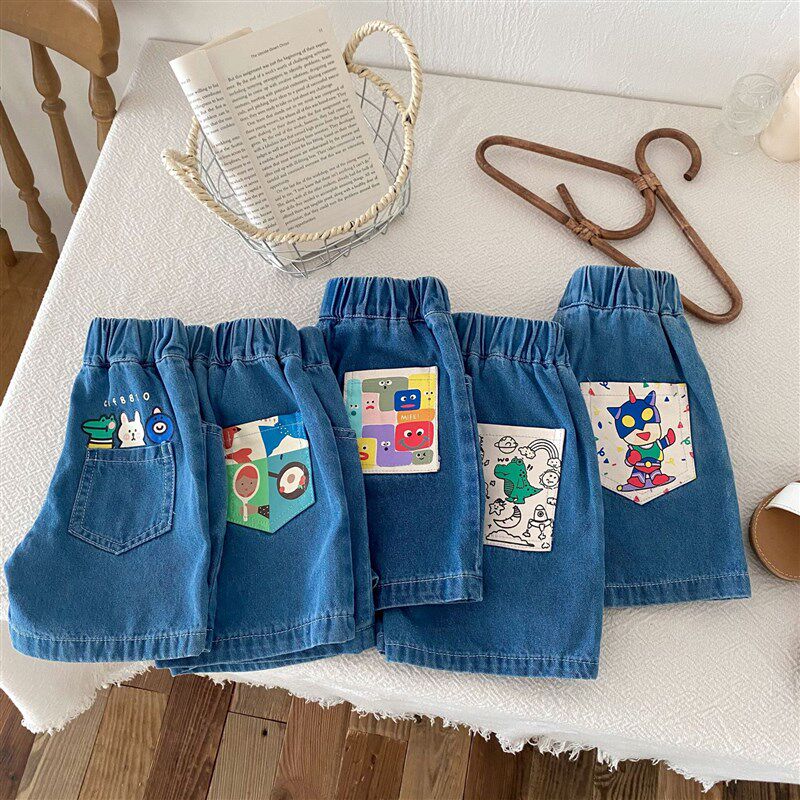 儿童牛仔短裤2024夏季童装男女宝宝五分裤卡通柔软休闲裤婴儿裤子,淘宝优惠券,粉丝福利购,淘宝优惠卷