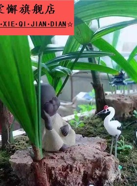 玻璃小白鹤仙鹤丹顶鹤水上石假山盆景动物摆件多肉微景观鱼缸造景