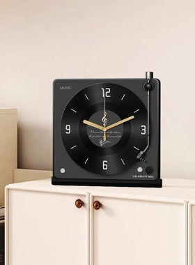 2025新款黑胶唱片桌面时钟装饰品客厅玄关摆件高级感可爱静音座钟