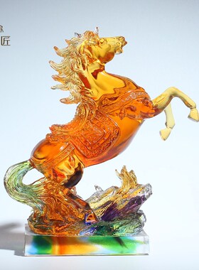 琉璃马到成功摆件水晶工艺品十二生肖马家居装饰摆设开业乔迁礼物
