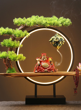 陶瓷财神爷招财佛像文财神灯圈摆件装饰家用供奉家居饰品开业送礼
