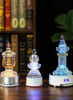 发光Led七色旋转底座插入式电池两用照明灯具卧室桌面夜灯装饰品