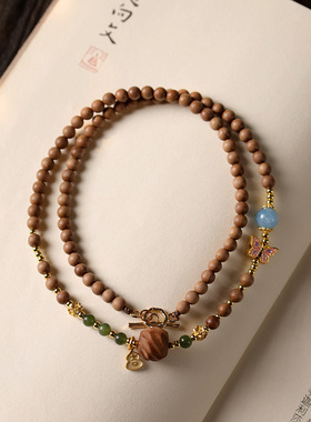 武当山官方指尖彩蝶复古双圈蝴蝶手串原创新中式偏区老山檀香手链