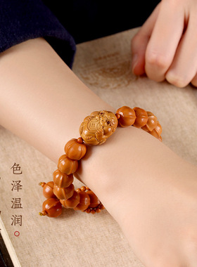 武当山官方鲨鱼背猴头手串高端橄榄核雕刻吞金兽新中式核桃文玩