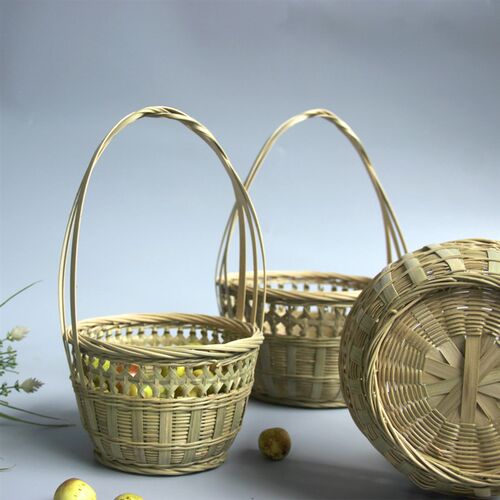 竹编制品 小提篮装饰花篮小竹筐点心提篮家用鸡蛋篮水果筐 竹吊篮 - 图2