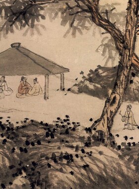 明沈周山水图魏园雅集明四家山水画国画仿古画装饰玄关临摹微喷