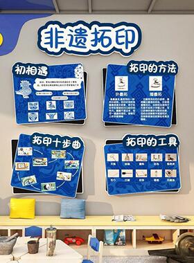 中国非景布置拓印文装饰画化教场室幼儿园环创主JDP题遗墙面成品