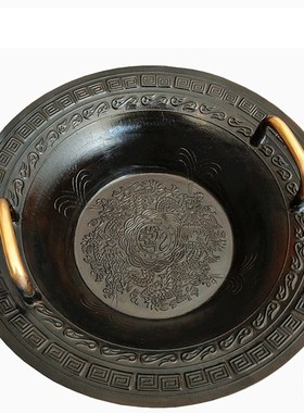 仿古青铜器摆件龙洗铜盆黄铜鱼洗全包浆共振盆跳水盆搓水盆喷水振