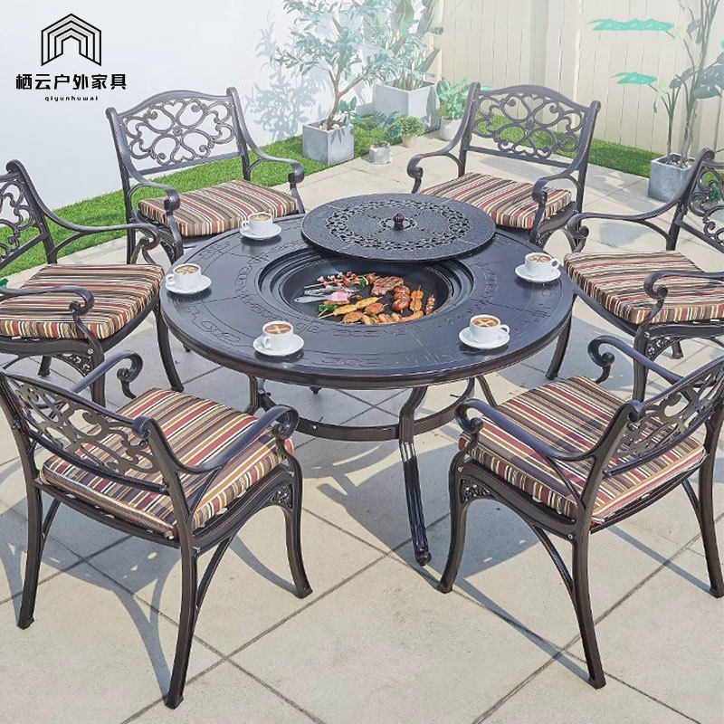 庭院别墅户外铸铝烧烤桌椅阳台韩式电烤桌家用碳烤炉一桌两用桌椅,淘宝优惠券,粉丝福利购,淘宝优惠卷