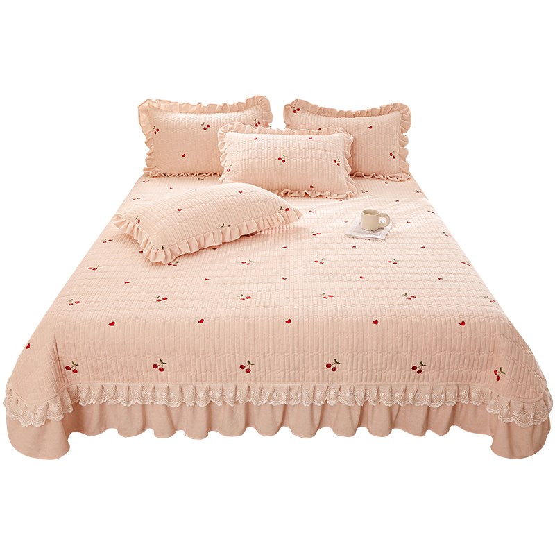 高端刺绣床盖三件柔软亲肤加绒加厚珊瑚绒公主风床单单件 - 图1