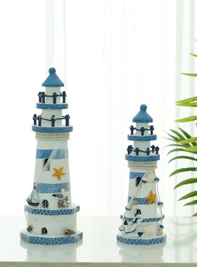 地中海风格木制做旧大号灯塔摆件家居客厅玄关桌面落地装饰工艺