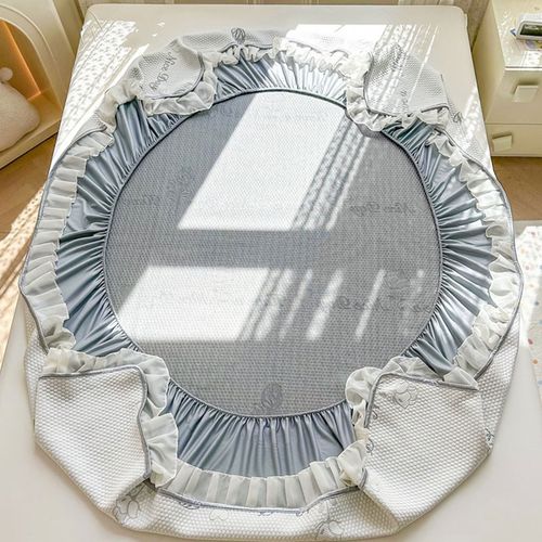 2024新款A类母婴可用冰豆豆凉席提花花边款床笠可机洗凉席三件套 - 图2