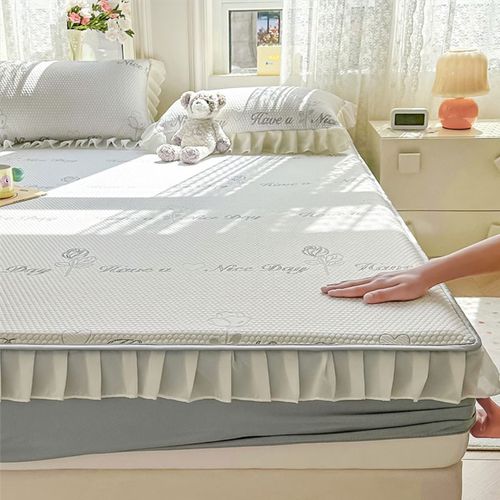 2024新款A类母婴可用冰豆豆凉席提花花边款床笠可机洗凉席三件套 - 图3