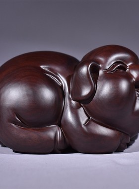 黑檀实木质雕刻猪摆件一对生肖猪家居客厅玄关办公装饰工艺品送礼