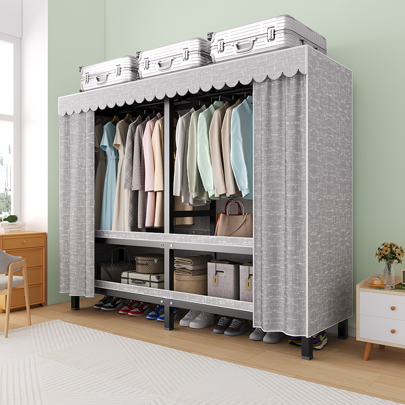免安装挂衣柜家用卧室出租房用简易组装布衣柜加厚加粗全钢架衣橱 - 图0