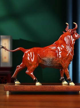 黄铜牛摆件牛气冲天家居客厅办公室桌面酒柜装饰品商务开业礼品