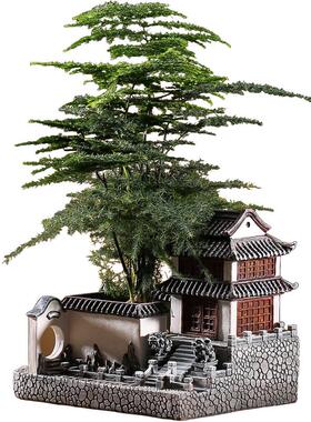 中式苏州园林微景观桌面树脂花盆摆件家居装饰客厅房子造景办公室