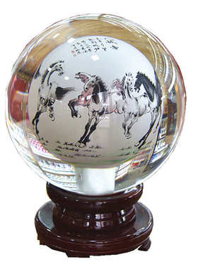 内画琉璃水晶球八骏图马到成功礼品摆件工艺品礼物玻璃电视柜客厅