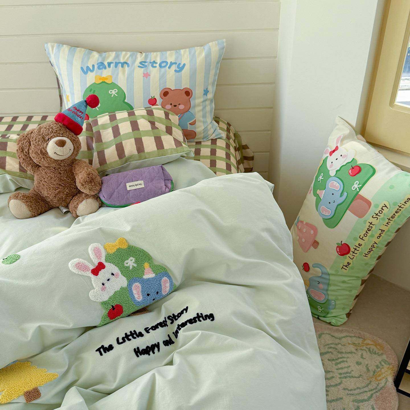 2025新款全棉秋冬磨毛毛巾绣四件套 1.8m床单款四件套 熊兔乐园,淘宝优惠券,粉丝福利购,淘宝优惠卷