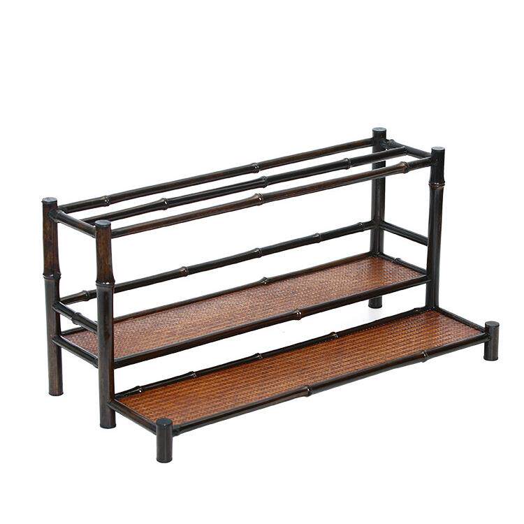Purple bamboo double-layer tea cup rack bamboo tea set rack cup drying rack tea cup holder household tea set teapot storage display rack