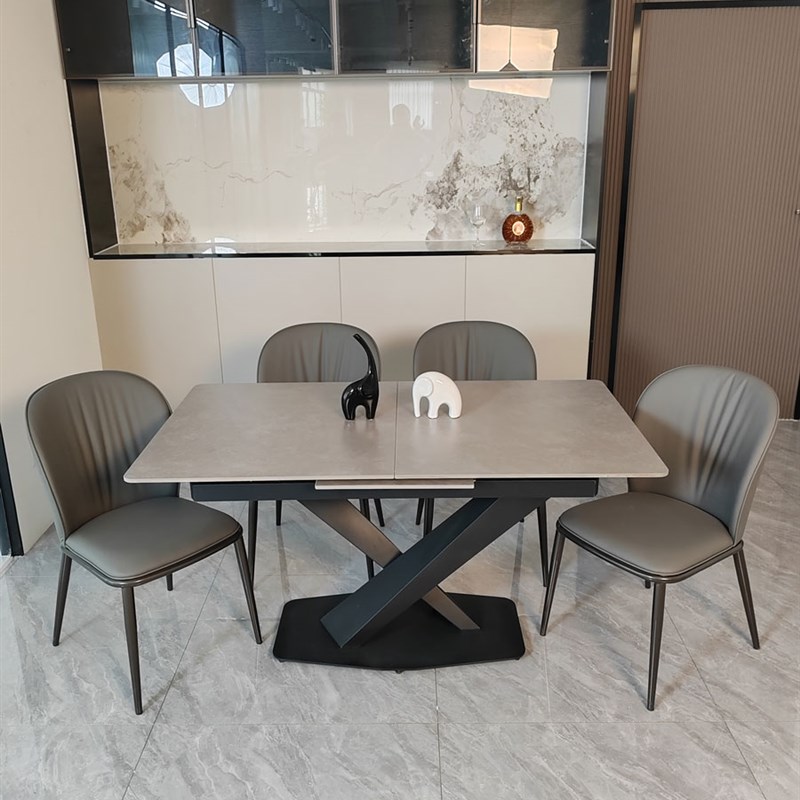 岩板餐桌可伸缩长方形家用1.2米小户型现代简约2023新款折叠饭桌 - 图0