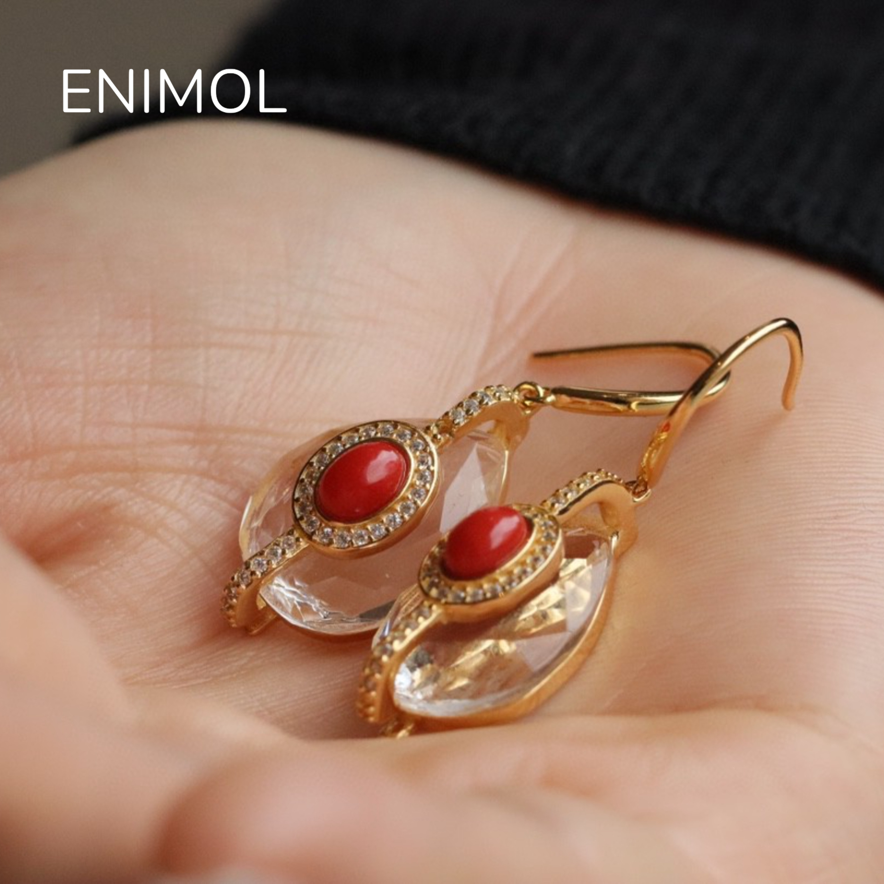 ENIMOL意大利沙丁珊瑚耳环 女耳钩款 搭配水晶气质耳饰情人节礼物,淘宝优惠券,粉丝福利购,淘宝优惠卷