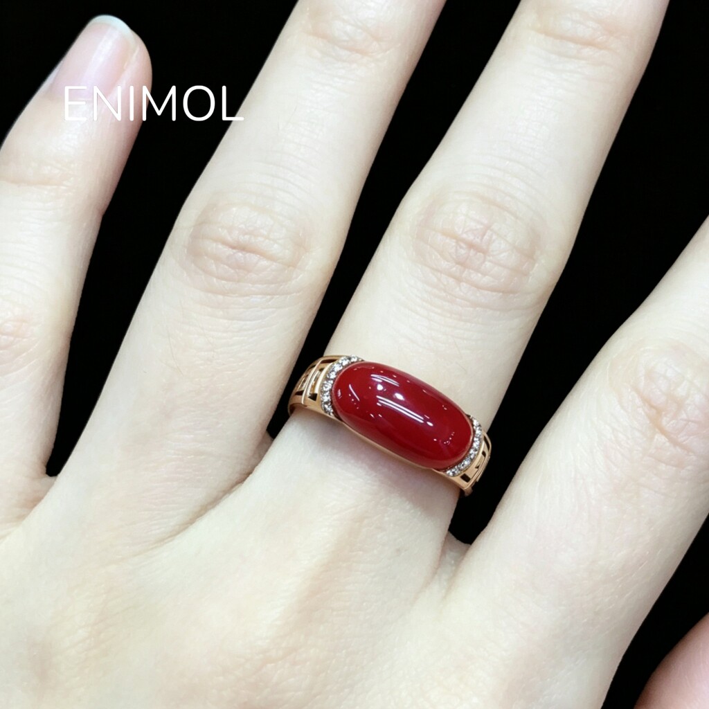 ENIMOL Aka red coral men's diamond ring with certificate