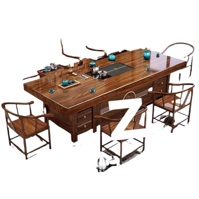 高端实木大板茶桌椅组合新中式茶台办公家用一桌五椅整套茶几茶具,淘宝优惠券,粉丝福利购,淘宝优惠卷